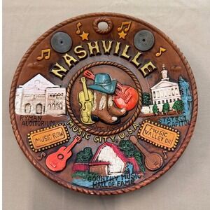 Vintage Scotty Nashville Souvenir Wall Plate 3D Relief‎ Music City Japan 8in